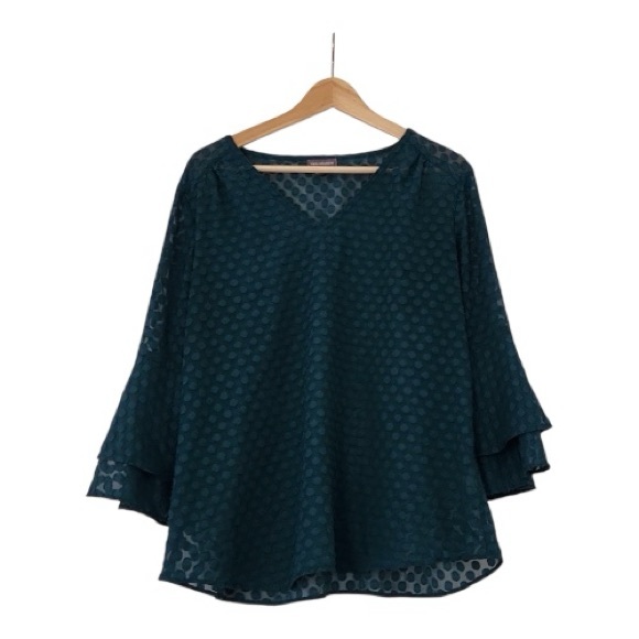 Van Heusen Women's Blouse 3/4 v neck Size XL Emerald Green top - Picture 1 of 5